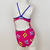 Kikx Extra Life Thin Strap Swimsuit in Slip Slops on Bright Pink with Royal Blue Straps
