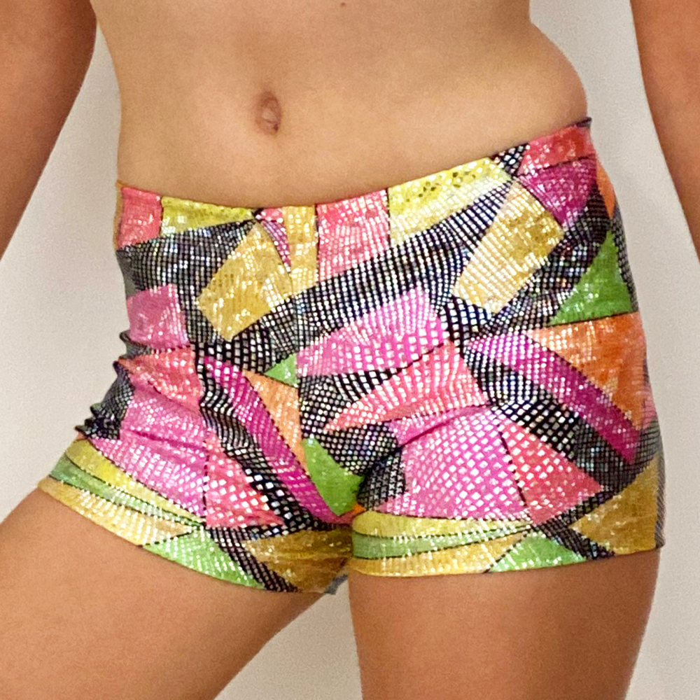Kikx Gymnastics Hot Pants in Hologram Multi-Colour Triangles