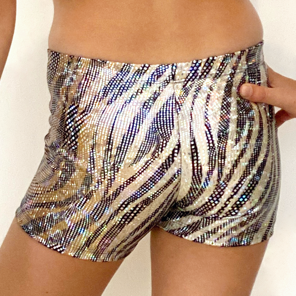 Kikx Gymnastics Hot Pants in Hologram Zebra Stripes
