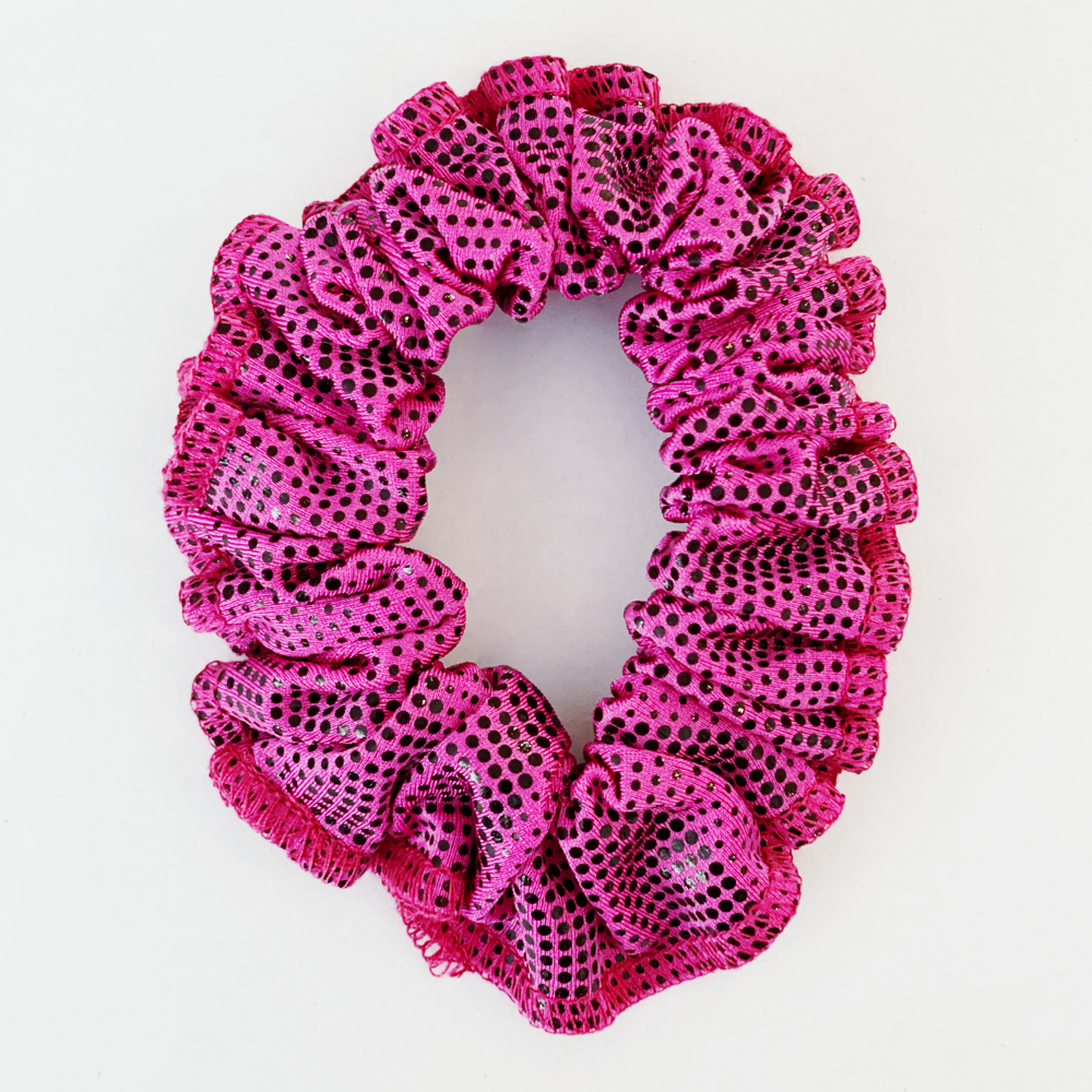 Kikx Gymnastics Hair Scrunchy in Dusty Pink with Black Dots