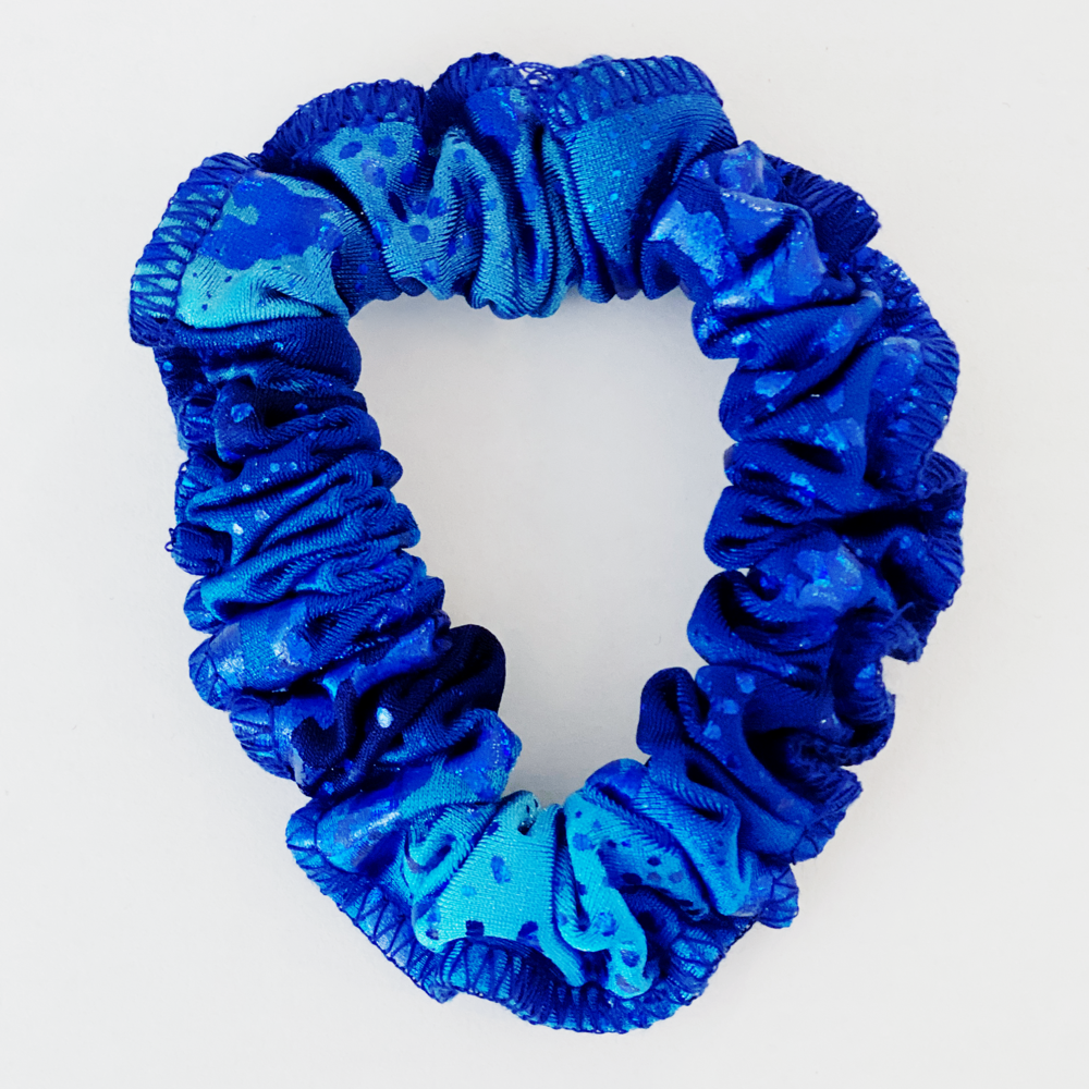 Kikx Gymnastics Hair Scrunchy in Dark and Light Blue Hologram