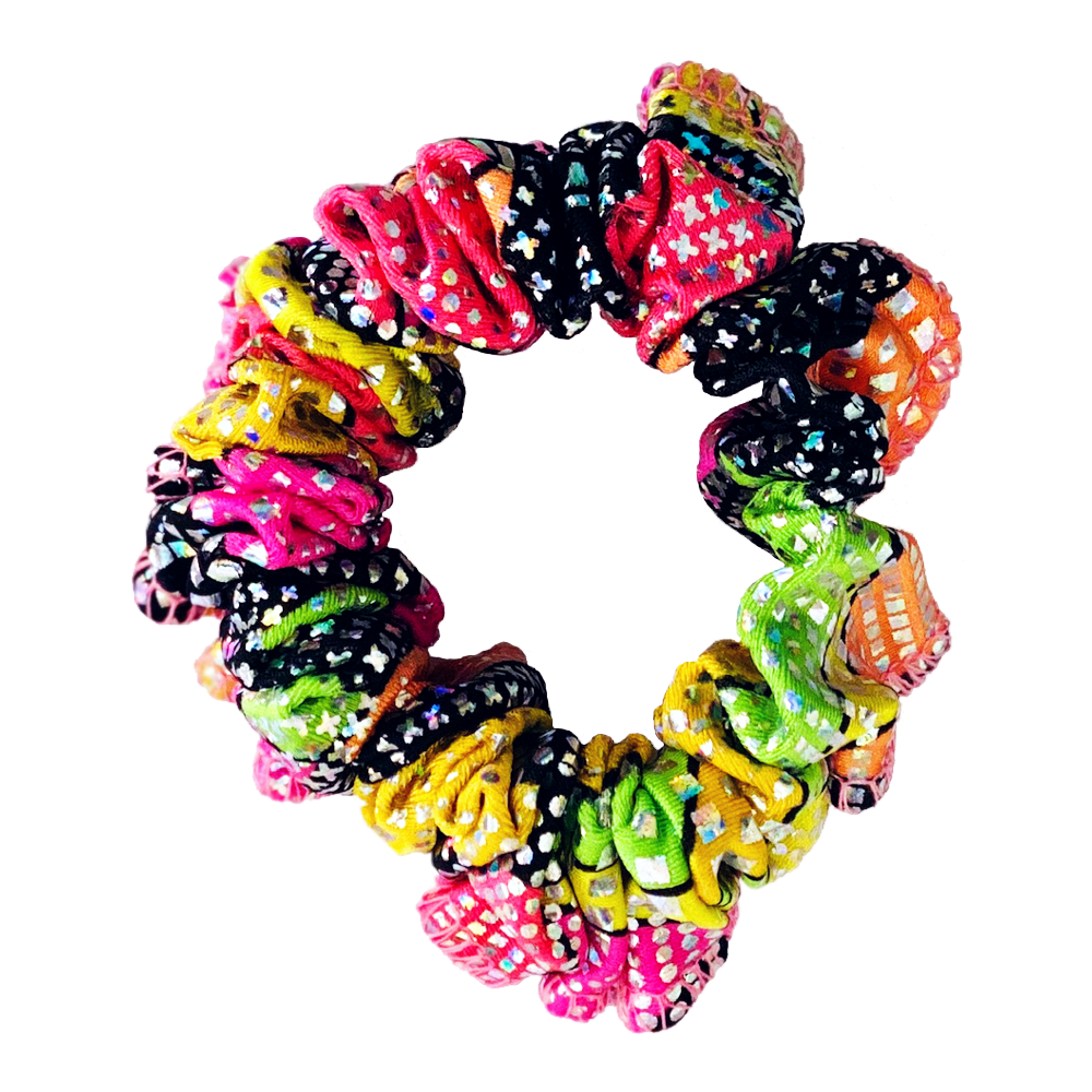 Kikx Gymnastics Hair Scrunchy in Multi-Colour Triangles Hologram