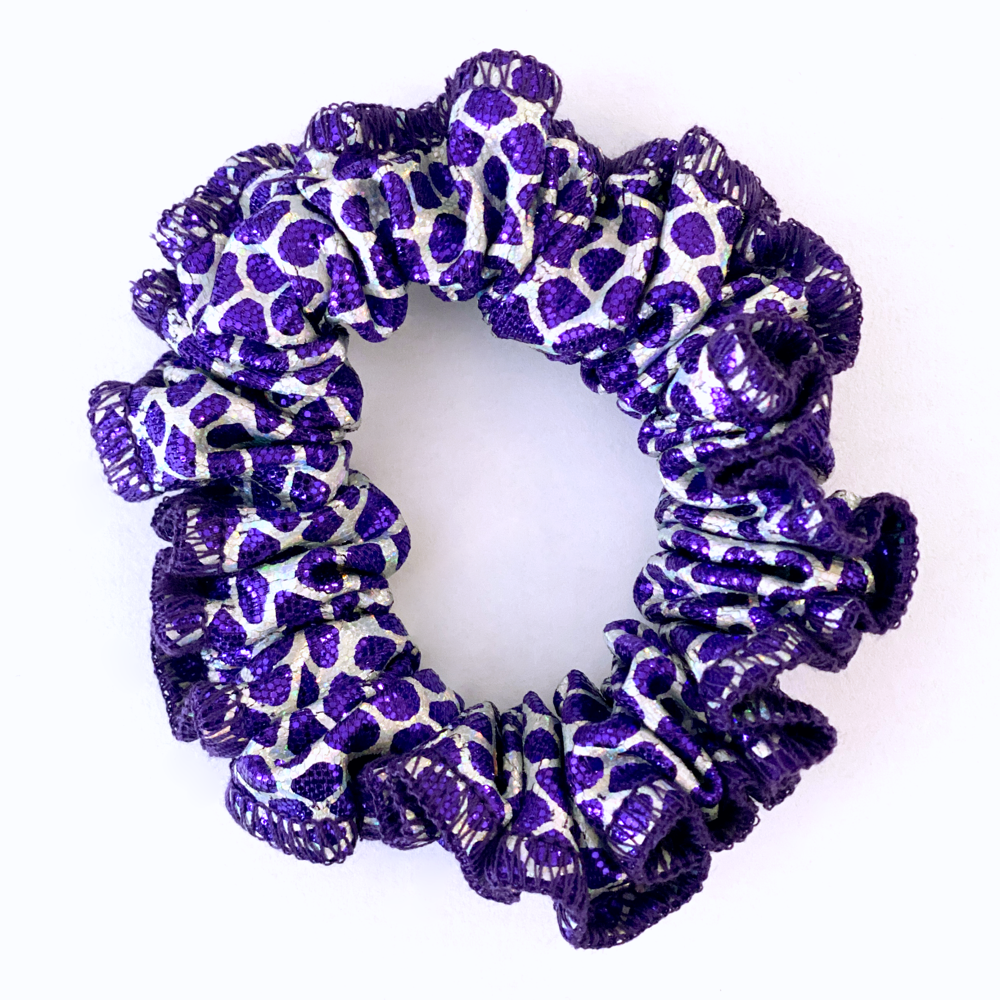 Kikx Mystique Gymnastics Hair Scrunchy in Silver with Purple Dots