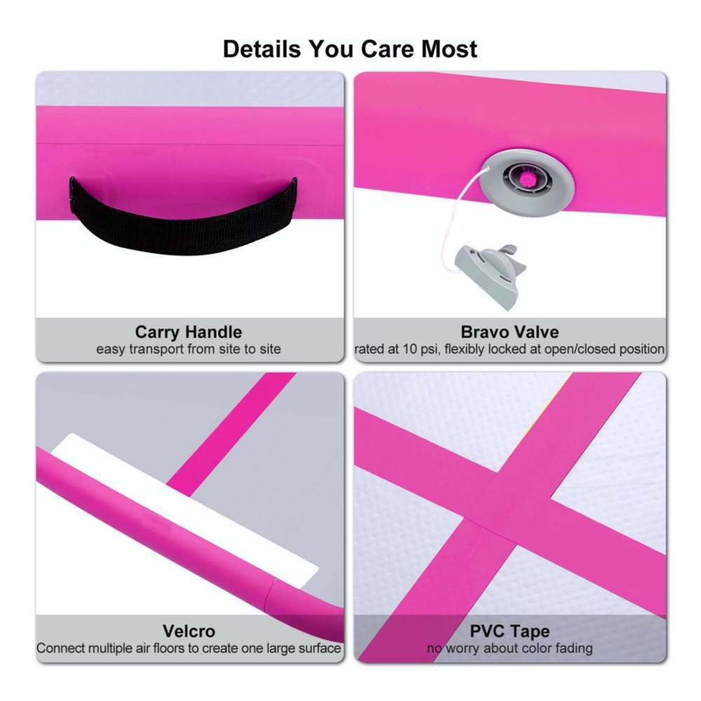 Kikx AirTrack Cushioned Training Board with Bright Pink Sides and Rainbow Stripes in Light Grey Size 3m x 1m x 10cm