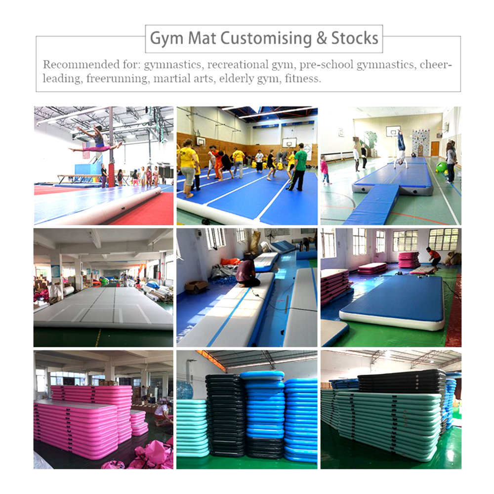 Kikx AirTrack Cushioned Training Board with Sky Blue Sides and Stripes in Light Grey Size 3m x 1m x 10cm