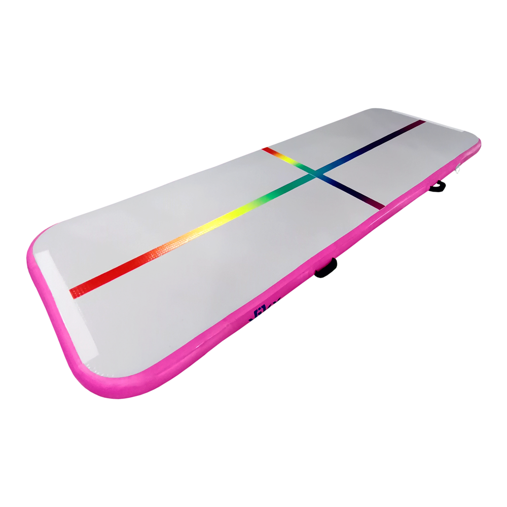 Kikx AirTrack Cushioned Training Board with Bright Pink Sides and Rainbow Stripes in Light Grey Size 3m x 1m x 10cm