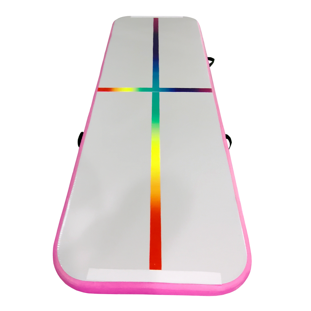 Kikx AirTrack Cushioned Training Board with Bright Pink Sides and Rainbow Stripes in Light Grey Size 3m x 1m x 10cm