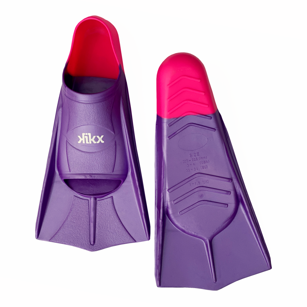 Kikx Short Silicone Training Fin with 2 Tone in Metallic Violet with Bright Pink Heel