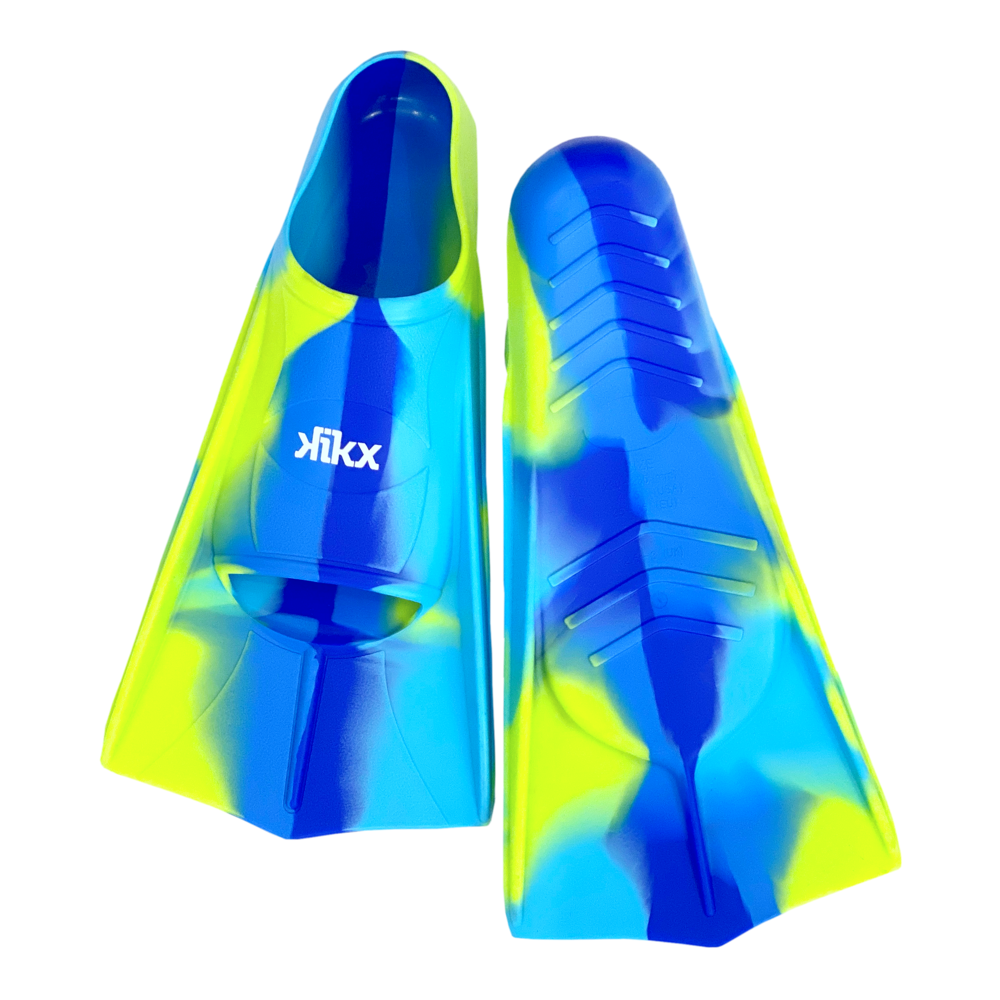 Kikx Short Training Fin with Multi-colour Blend in Neon Yellow, Sky Blue and Royal Blue